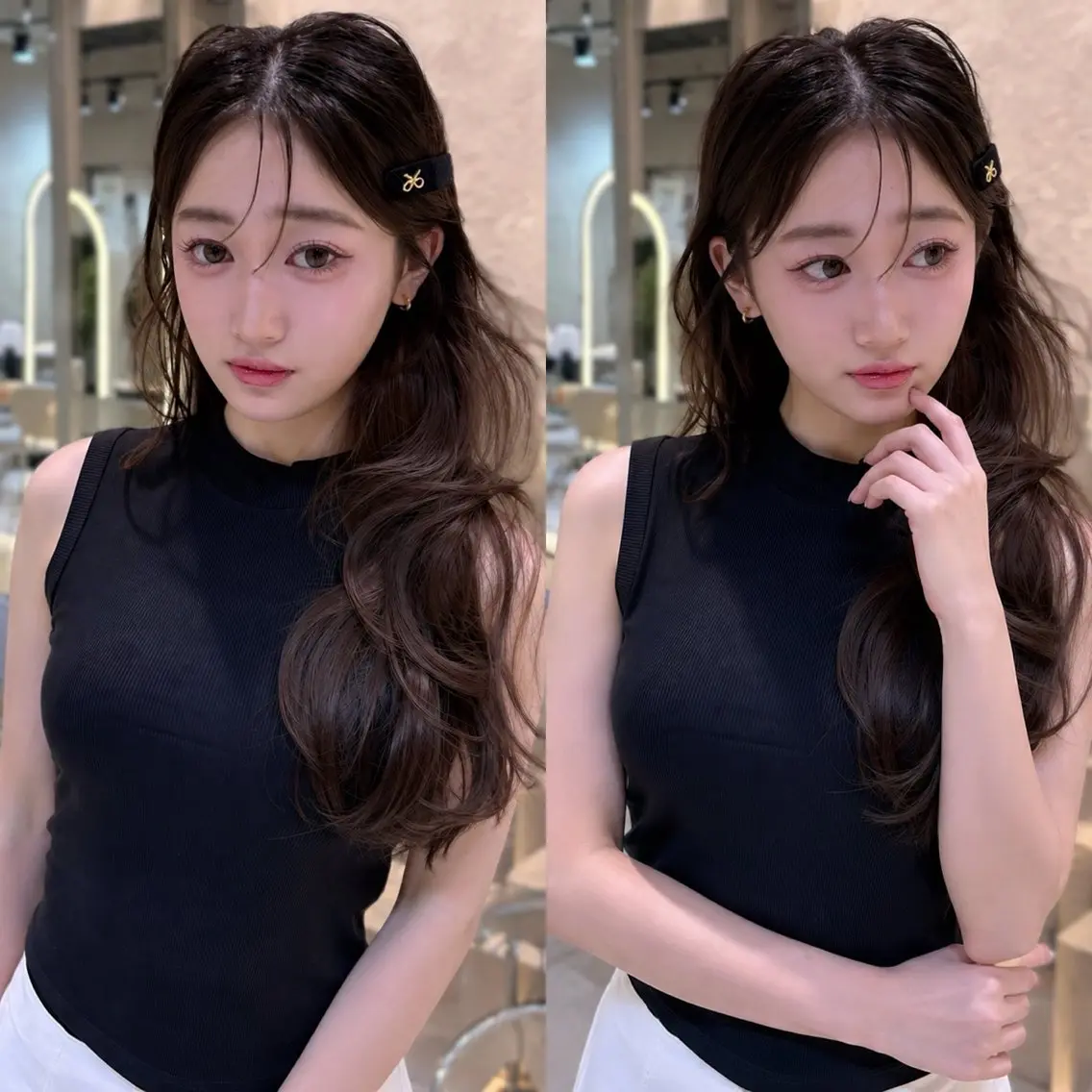 ロング カット ヘアカラー トリートメント 韓国レイヤー 田中 励也のヘアスタイル