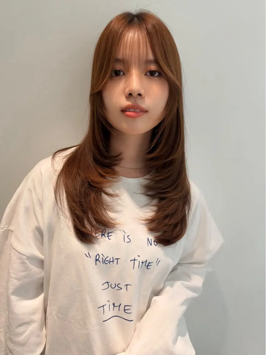 ロング くびれヘア 顔まわりレイヤー 韓国風ヘア レイヤーカット 小顔カット カット ヘアカラー トリートメント レイヤー/デジパ SAKIのヘアスタイル