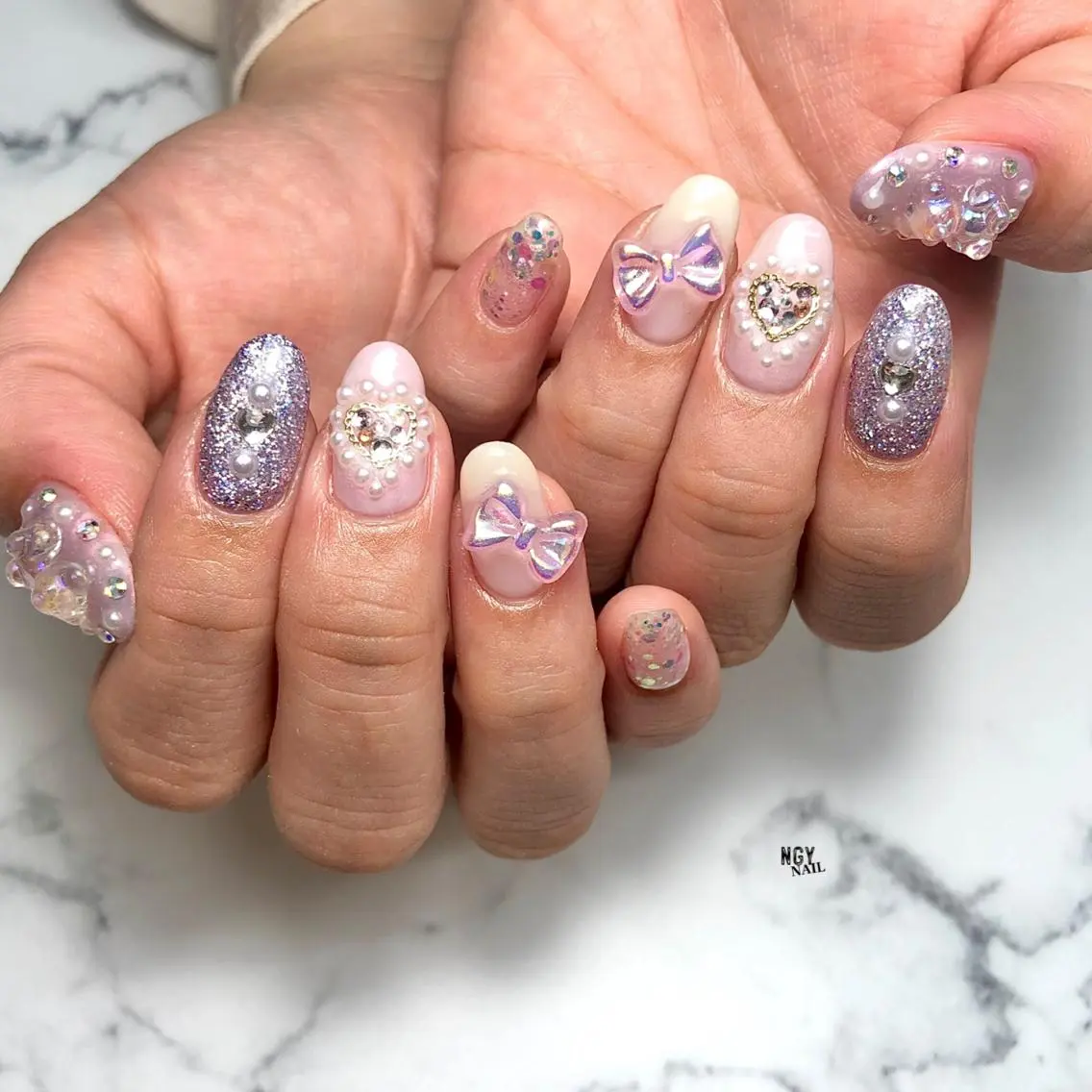 ネイル ジェルネイル ハート ラメ(グリッター) パラジェル パステルネイル ハンドネイル NAIL NOWのネイルデザイン