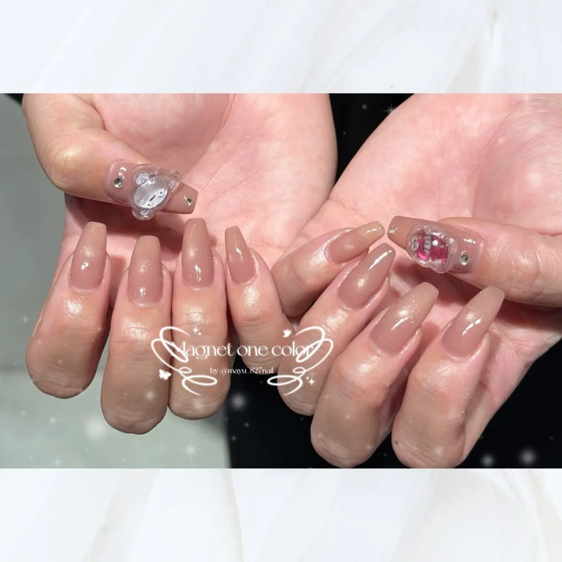 ネイル 長さ出し フラッシュネイル 韓国ネイル マグネットネイル ワンホンネイル ハンドネイル 827nail mayu🐈🐾のネイルデザイン