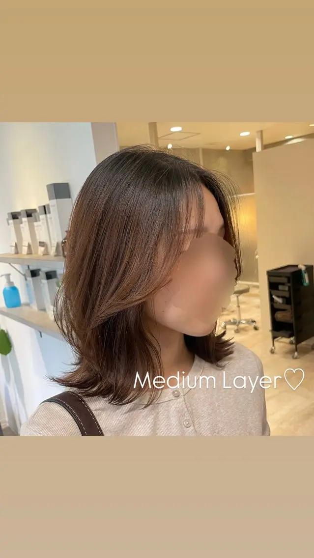 ミディアム レイヤーカット 外ハネヘア カット ヘアカラー トリートメント 顔周り/レイヤー🎀 natsumiのヘアスタイル