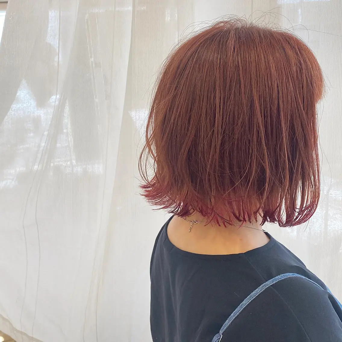 ショート カラー ヘアアレンジ オレンジ ピンクカラー バイオレットカラー シールエクステ専門店 Spira藤崎宮のヘアスタイル