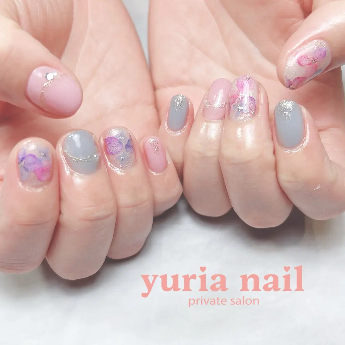 ネイル アートネイル ブルー ジェルネイル パープル ハンドネイル 小林 ゆりあのネイルデザイン