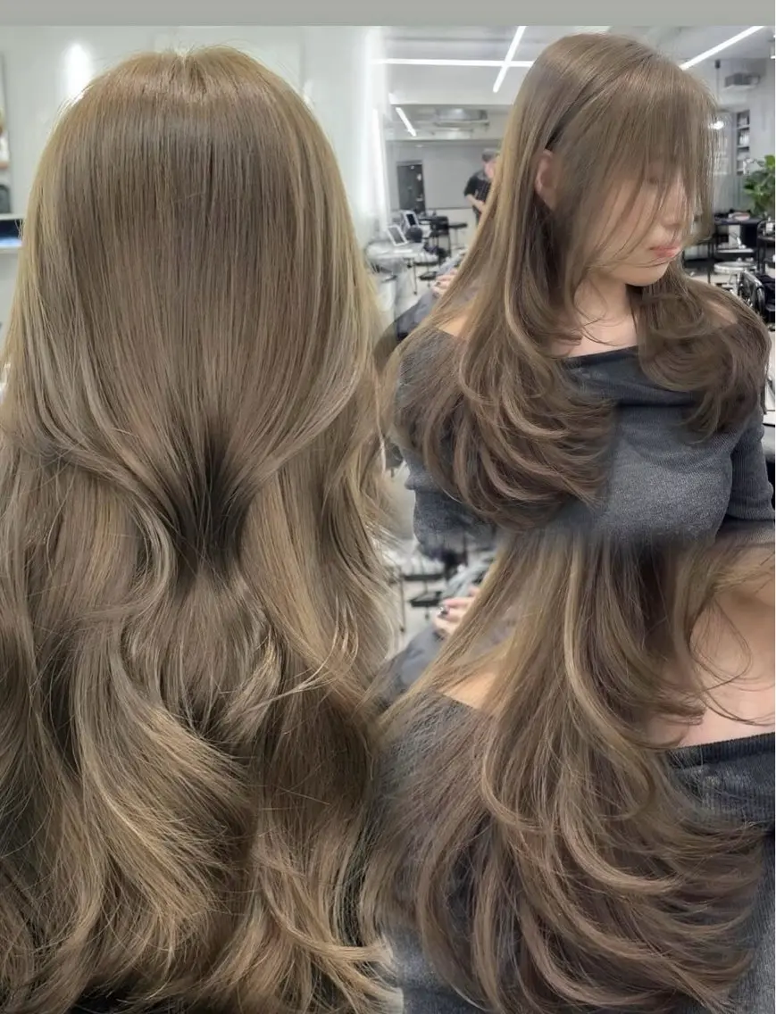 ロング カラー ベージュカラー ブリーチ グレージュ ミルクティーベージュ ヘアカラー 表参道/ハイライト バレイヤージュのヘアスタイル