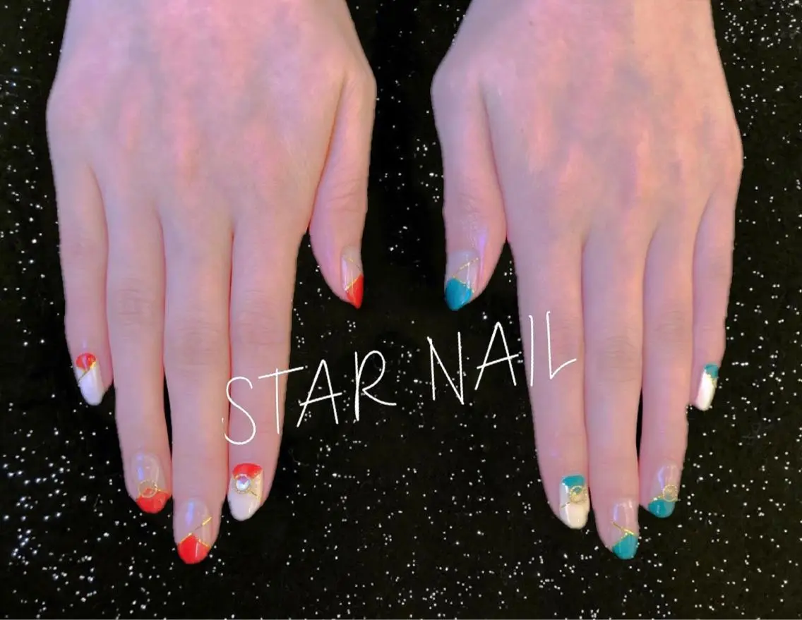 ネイル グリーン 持ち込み 赤色 STAR NAILのネイルデザイン