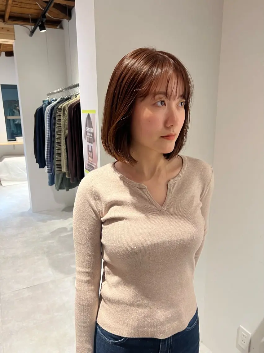 ミディアム カラー ベージュカラー オレンジ オレンジベージュ io濱川 遥のヘアスタイル