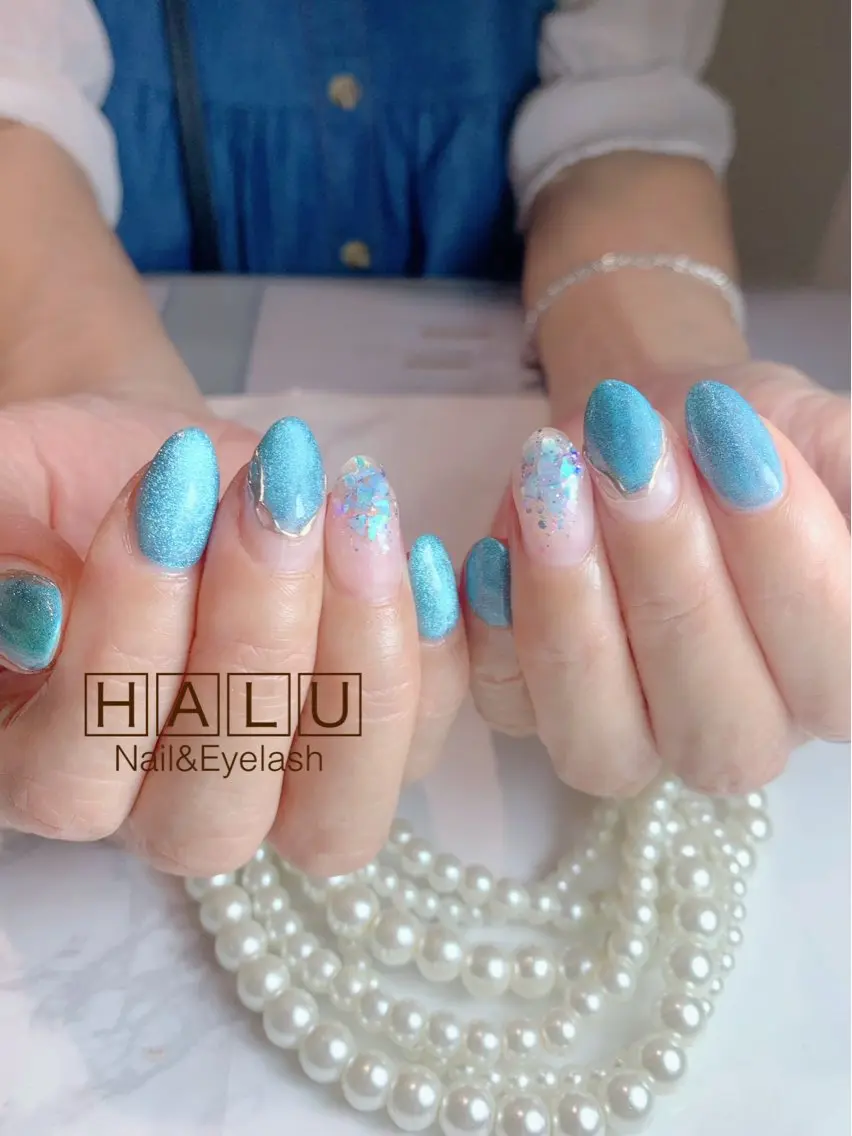 ネイル ブルー マグネットネイル HALU ハルのネイルデザイン