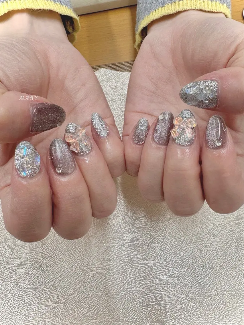 ネイル キラキラネイル ラメ(グリッター) マグネットネイル ニュアンスネイル ワンカラーネイル Mary nail .narumiのネイルデザイン
