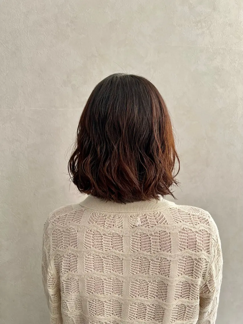 ショート パーマ ボブ カット パーマ トリートメント 艶ボブ🤎ボブパーマ 透明感カラー\メンズのヘアスタイル
