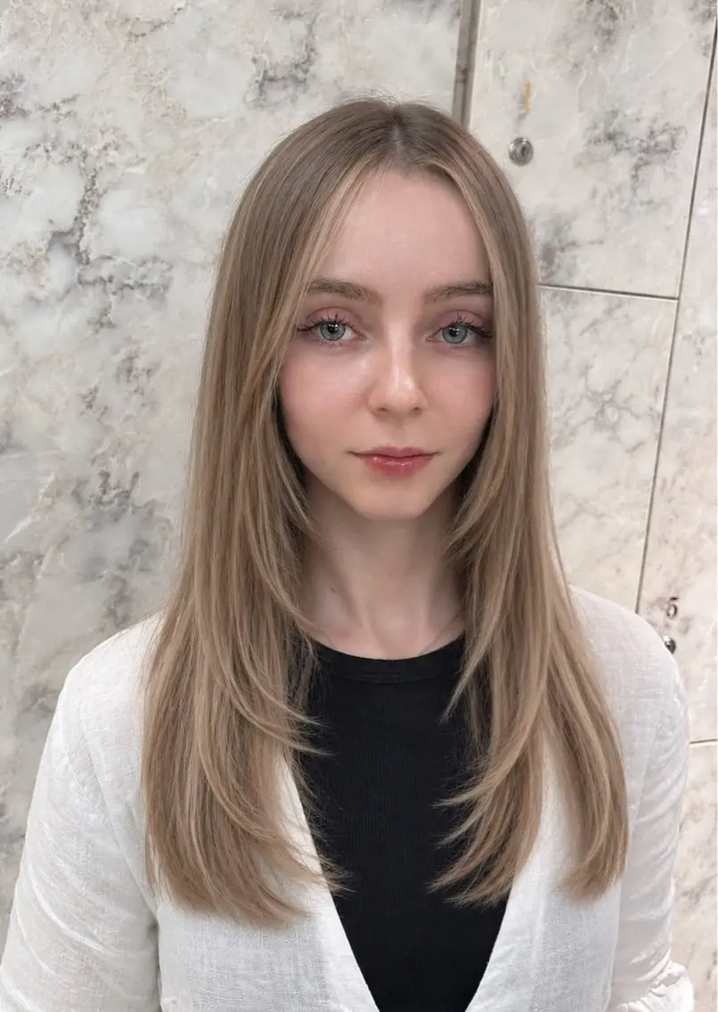 ロング カラー ブロンド 顔まわりレイヤー 顔周りカット レイヤーカット 新宿/髪質改善/ 阿久津凜のヘアスタイル