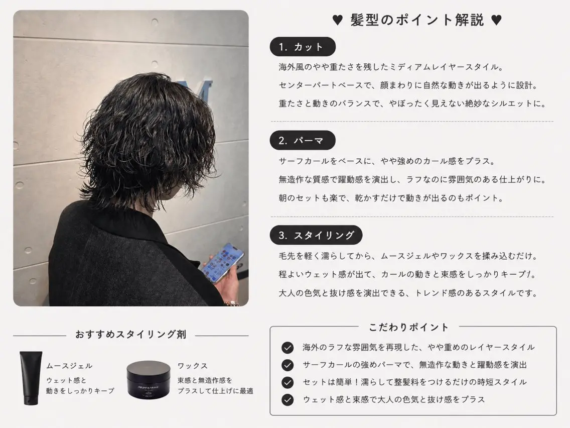 ミディアム メンズ カット パーマ 吉川 賢心のヘアスタイル