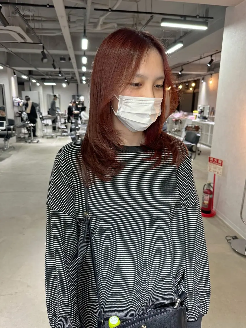 ミディアム ケアカラー ボブ 髪質改善 韓国風ヘア レイヤーカット カット ヘアカラー トリートメント 心斎橋 韓国レイヤ ー指名No.1renのヘアスタイル