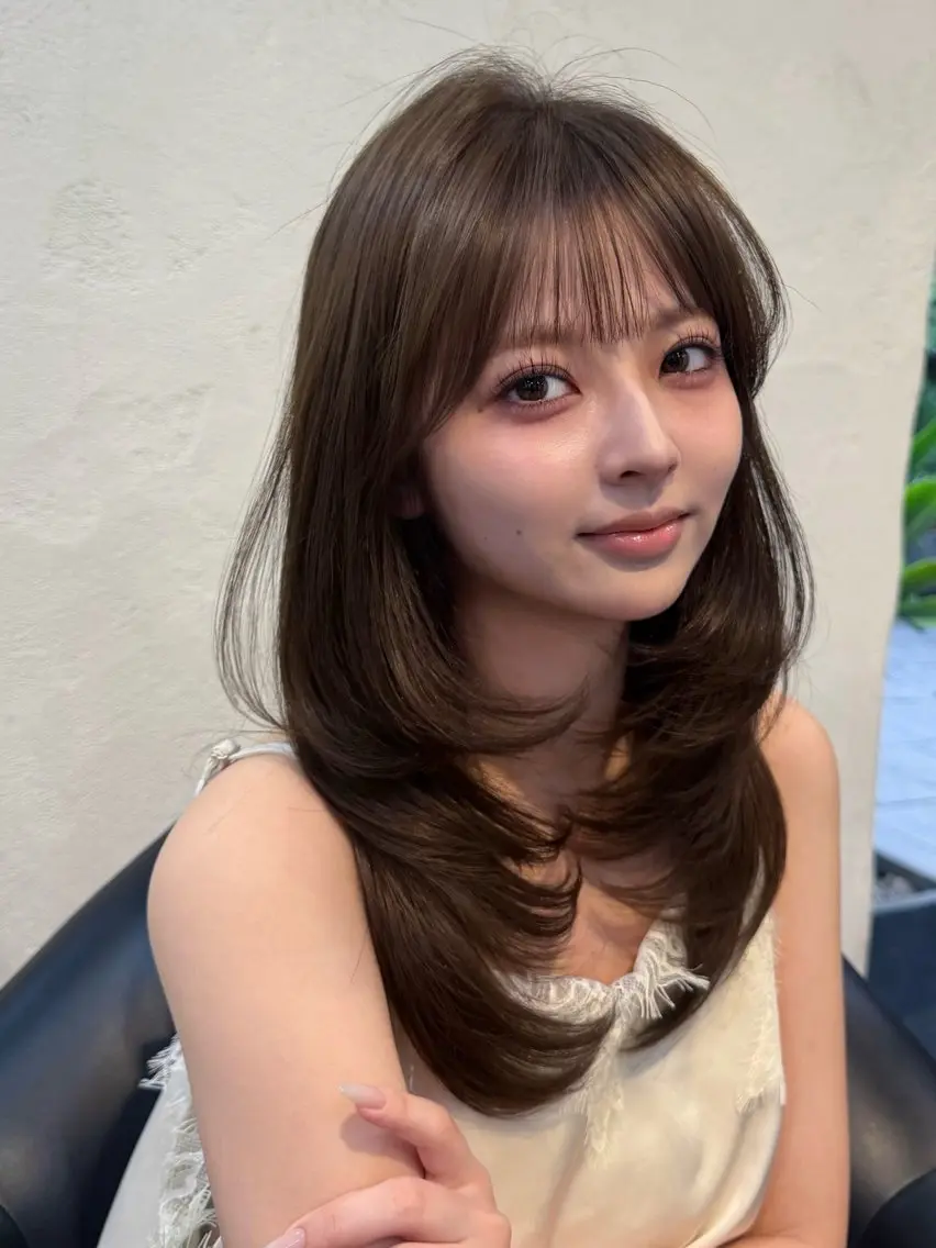 セミロング カット ヘアカラー トリートメント 赤み・黄み消しカラー 🤍韓国ヘア アオイのヘアスタイル