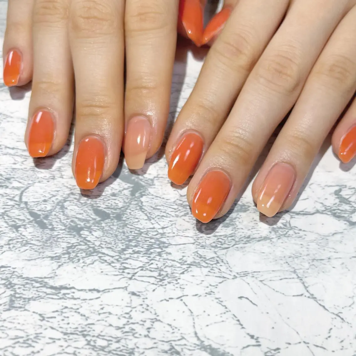 ネイル フットネイル ニュアンスネイル オレンジ シンプルネイル 春ネイル nail fufla ♡yamane♡のネイルデザイン