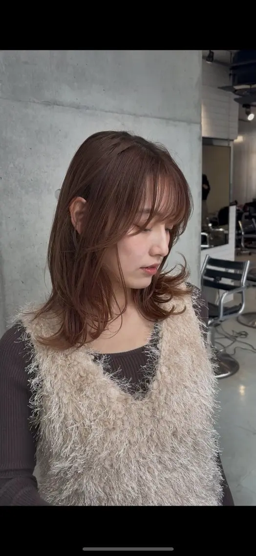 セミロング カラー パーマ カット ヘアカラー トリートメント 透明感カラー レイヤー/コウスケのヘアスタイル