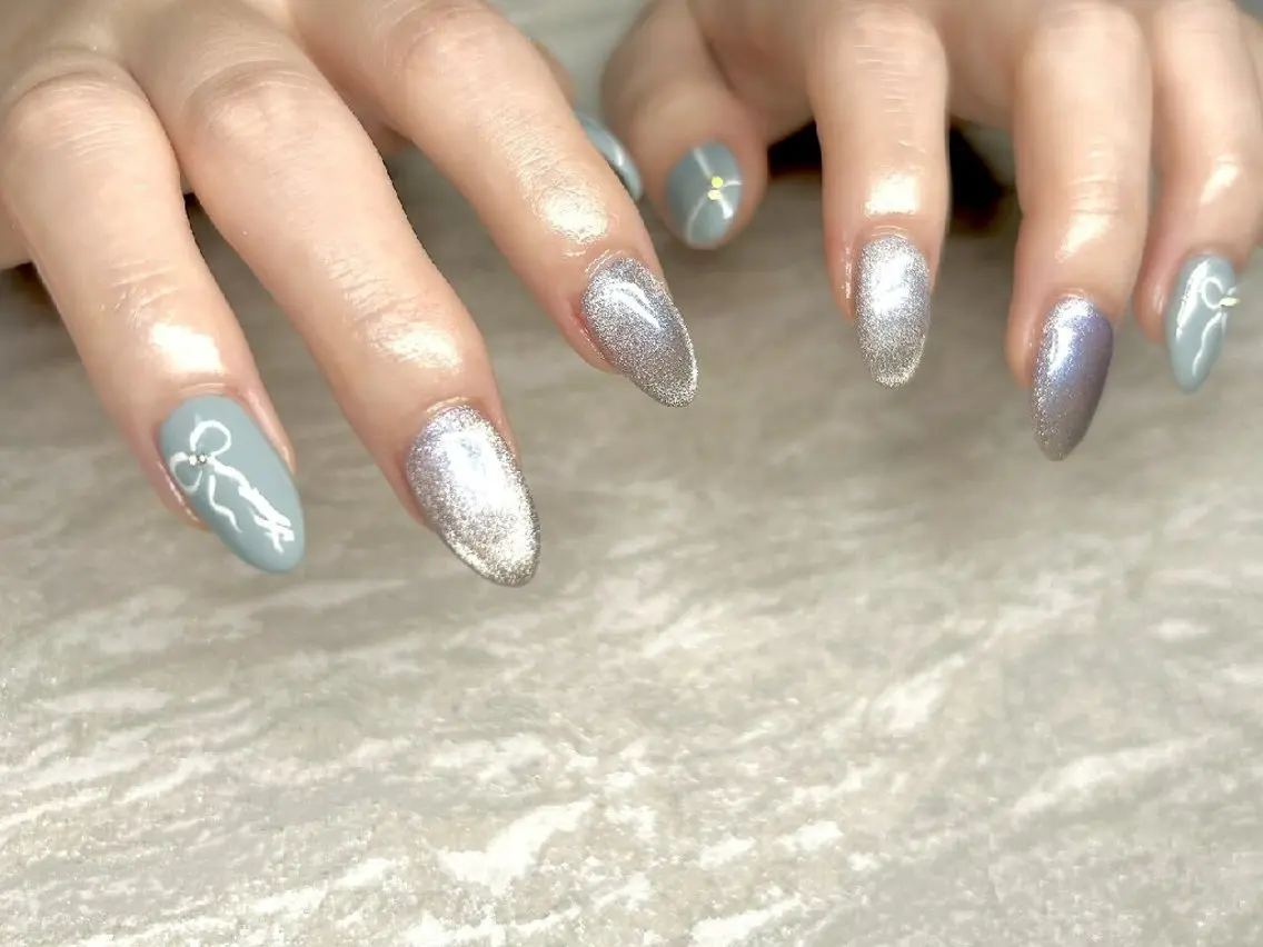 ネイル 韓国ネイル ニュアンスネイル リボン JULIE NAILのネイルデザイン