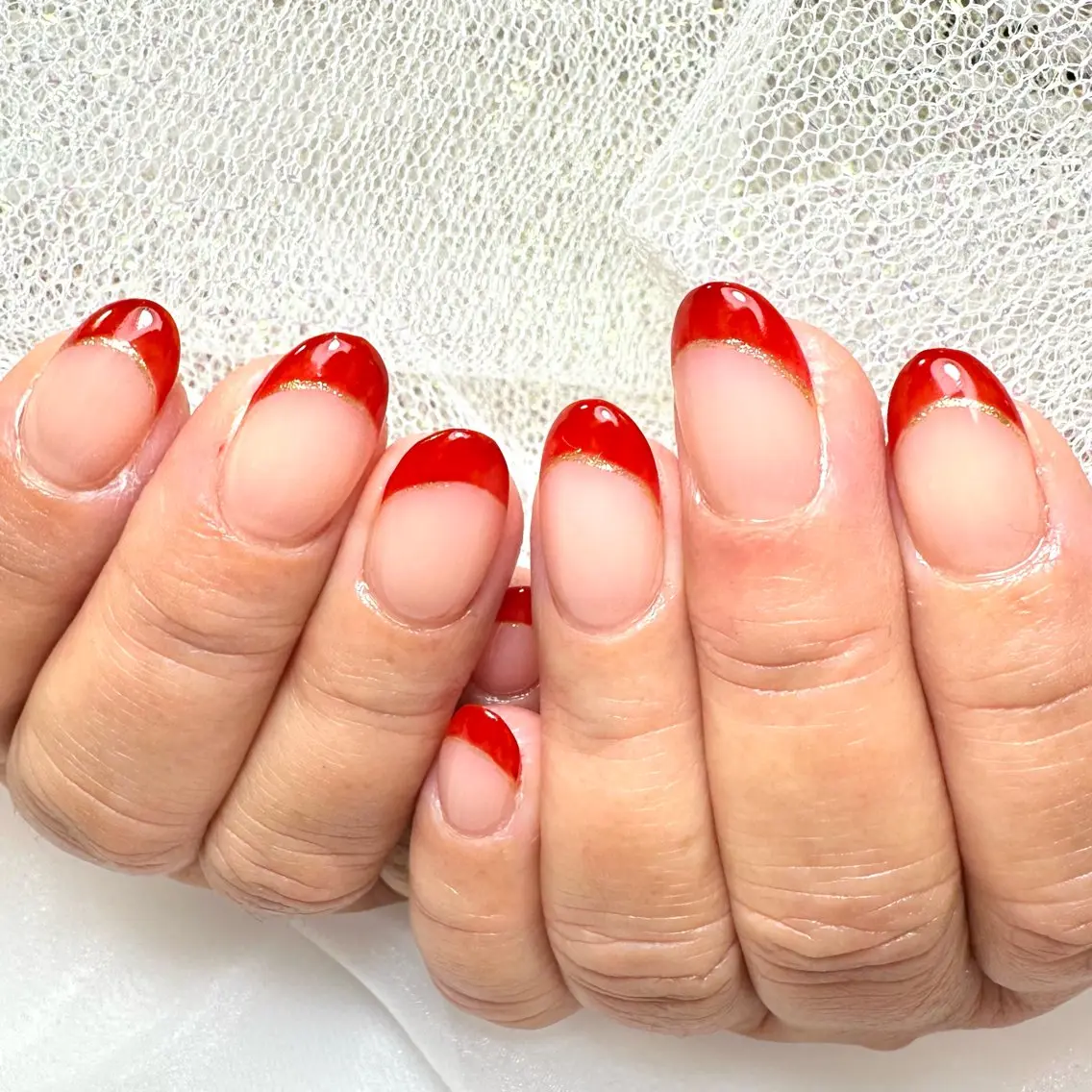 ネイル フレンチネイル オフィスネイル 赤色 シンプルネイル ハンドネイル Nail salon アトリエジョワ　金山のネイルデザイン
