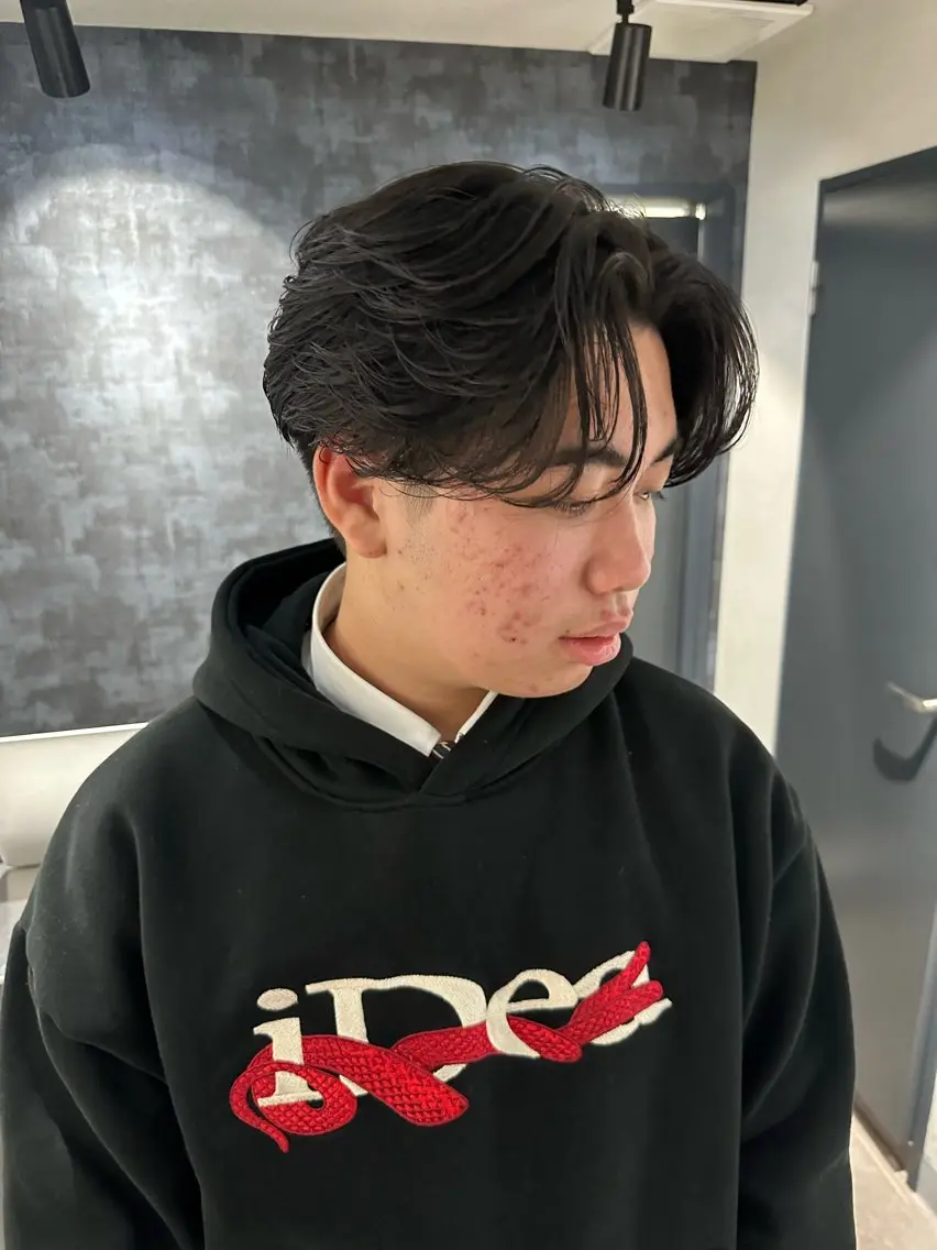 ミディアム パーマ メンズ センターパート カット パーマ 💈原宿指名No.1 センターパート💈のヘアスタイル