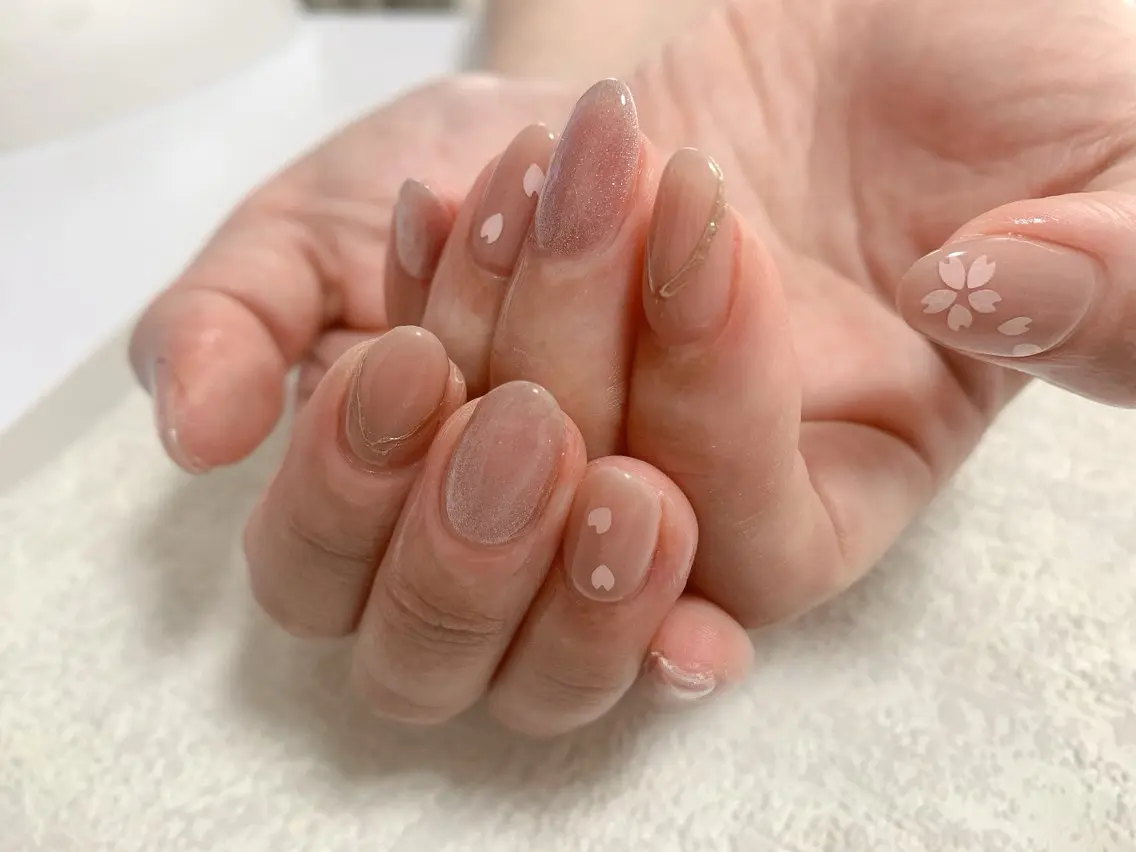 ネイル 桜ネイル ジェルネイル メンズネイル パラジェル シンプルネイル kiki nail たまプラーザのネイルデザイン