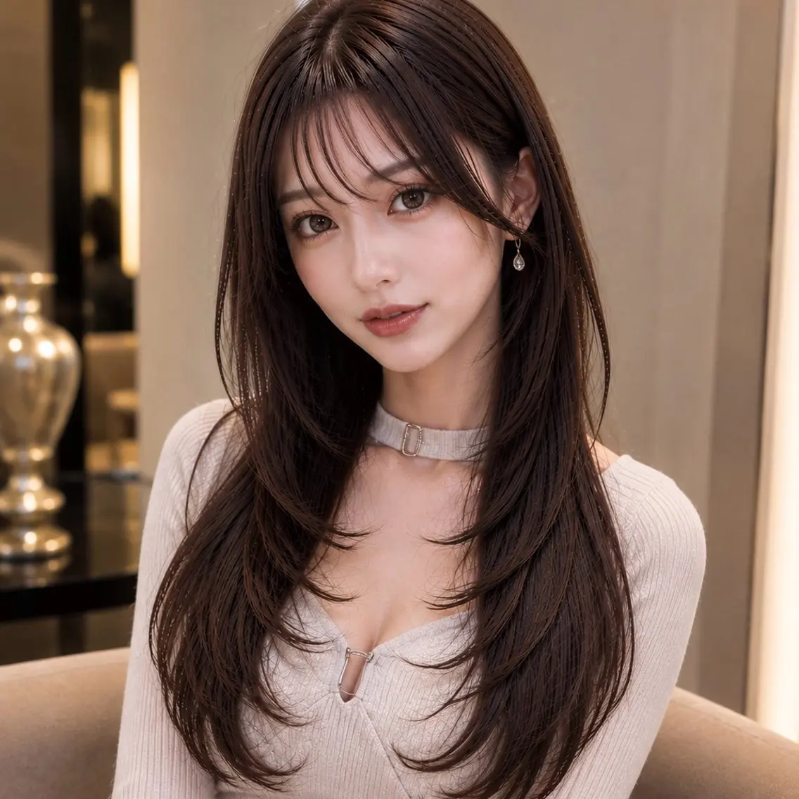 ロング レイヤーカット カット 縮毛矯正 👑髪質改善/透明感 カラー/レイヤー/Uのヘアスタイル