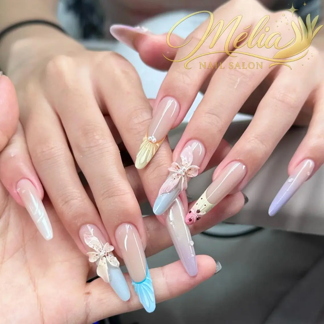 ネイル グラデーション 韓国ネイル ロングネイル 持ち込み シンプルネイル Melia Nail Nambaのネイルデザイン
