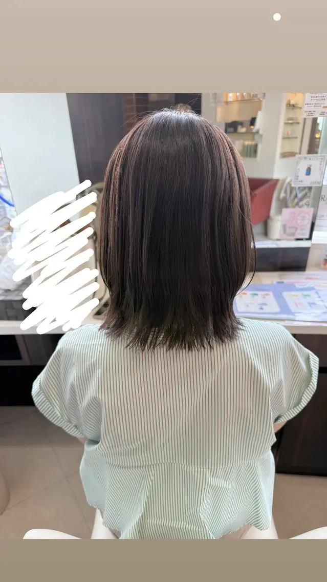 ミディアム ボブ くびれヘア カット ヘアカラー トリートメント レナークアリア 梅津美憂のヘアスタイル