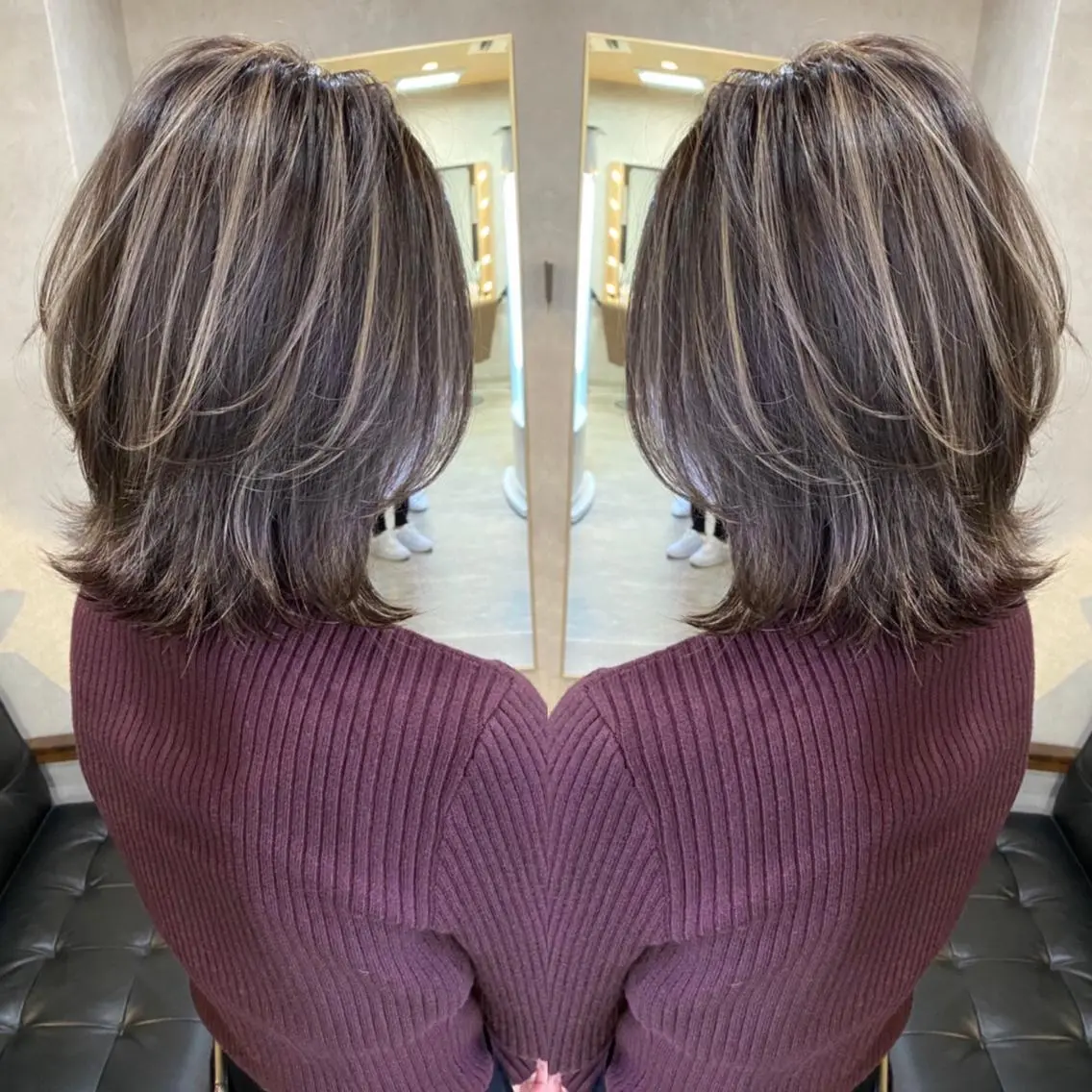 ミディアム カラー ハイライトカラー ハイライト レイヤーカット 外ハネヘア ヘアカラー トリートメント RIENSリエンス ✂️木村康二✂️のヘアスタイル