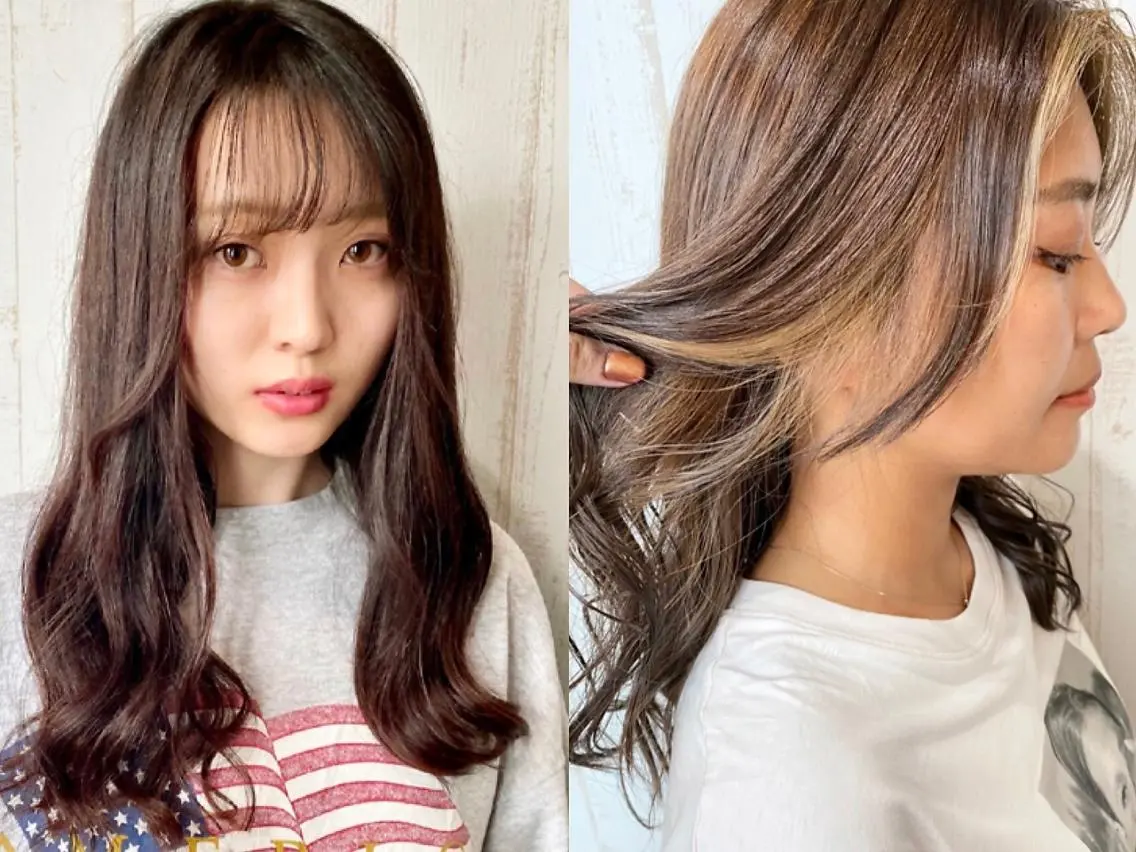 ロング カラー ヘアアレンジ チビ編み込みエクステ シールエクステのヘアスタイル