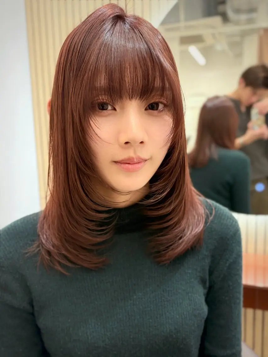 ミディアム くびれヘア 顔まわりレイヤー 韓国風ヘア レイヤーカット 似合わせカット カット ヘアカラー トリートメント ヘッドスパ ヘアセット 2ヶ月も綺麗に /星野六三四のヘアスタイル