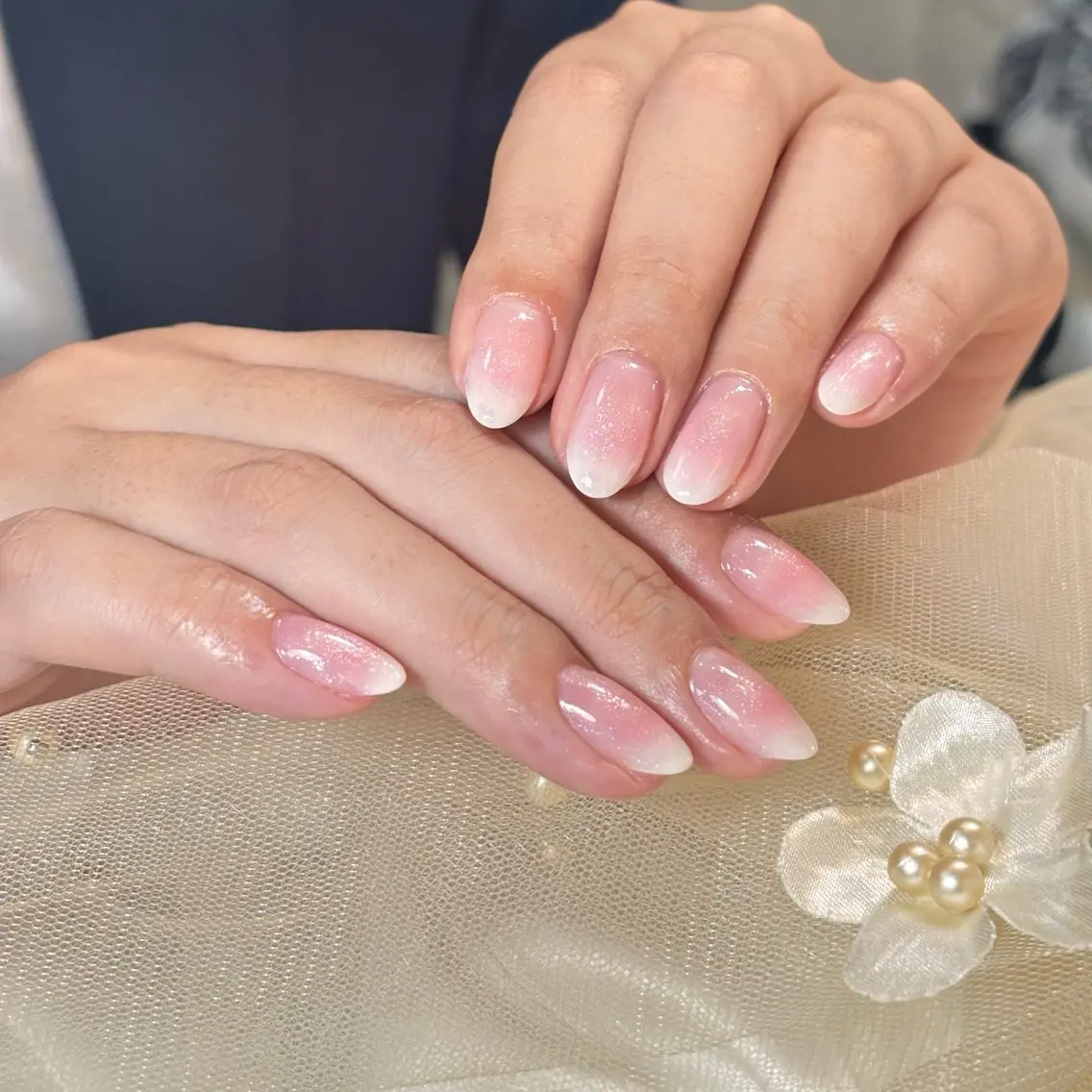 ネイル 桜ネイル 長さ出し フレンチネイル 韓国ネイル マグネットネイル ハンドネイル Kiwami nailsalonのネイルデザイン
