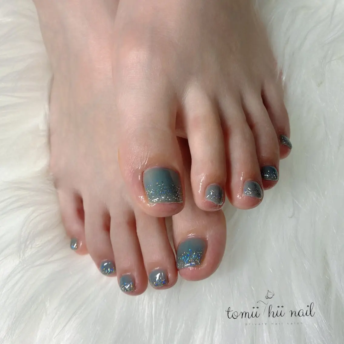 ネイル オーロラネイル ブルー フラッシュネイル フットネイル グラデーション フットネイル tomii-hii -nailのその他イメージ