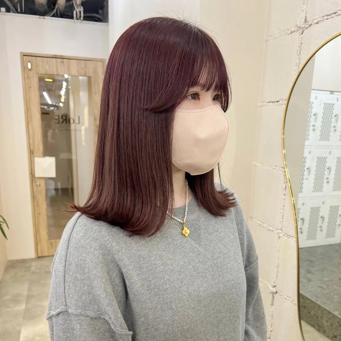 ミディアム カラー ピンクカラー カット トリートメント 透明感カラー/顔周り 臼井逸美のヘアスタイル