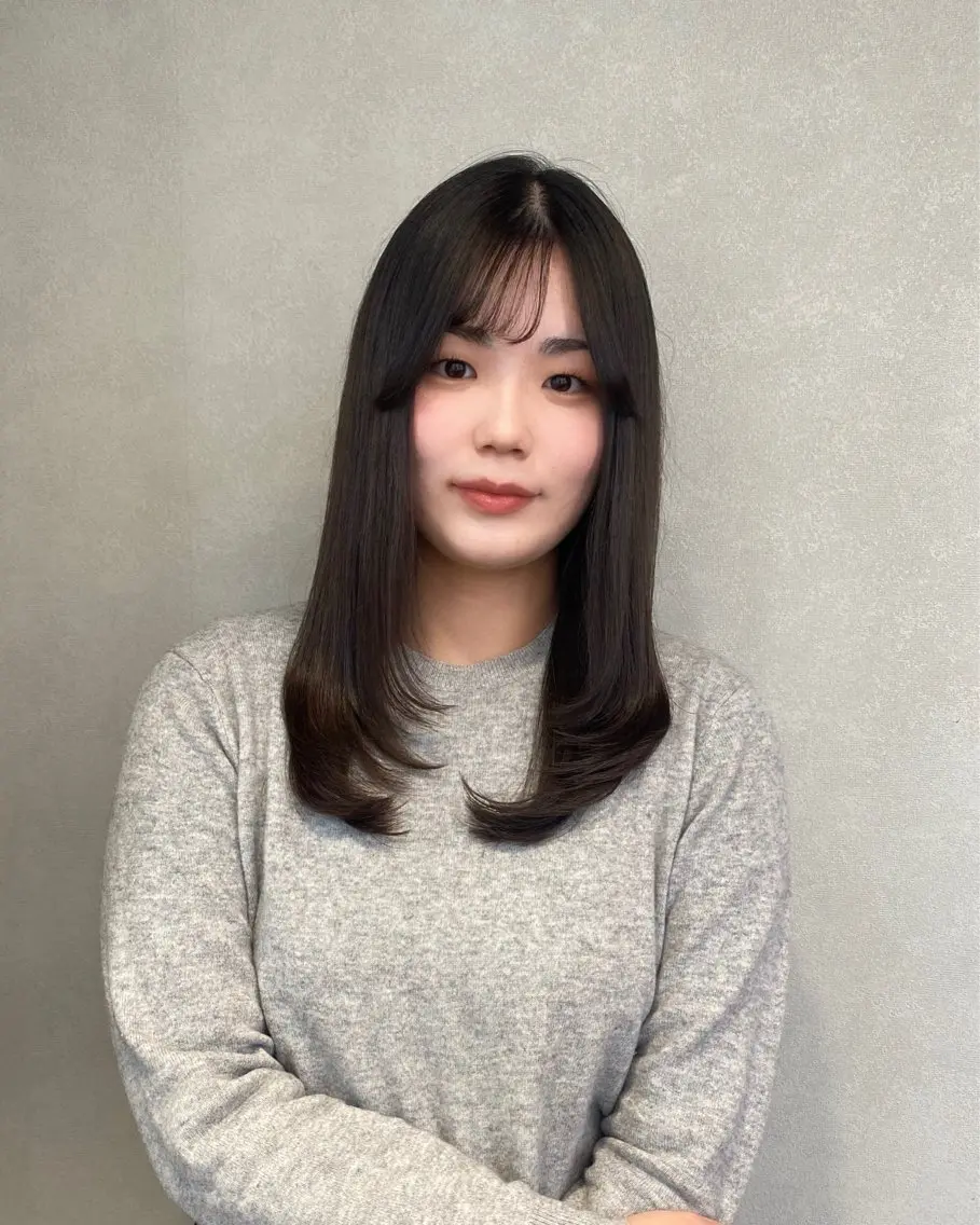 セミロング カラー レイヤーカット カット ヘアカラー MIREI /韓国風 ショート/大阪美容室のヘアスタイル