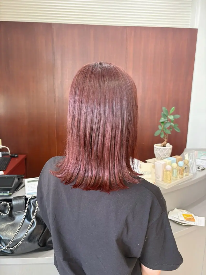 ミディアム カラー ピンクカラー ヘアカラー arika さやのマツエク・マツパデザイン