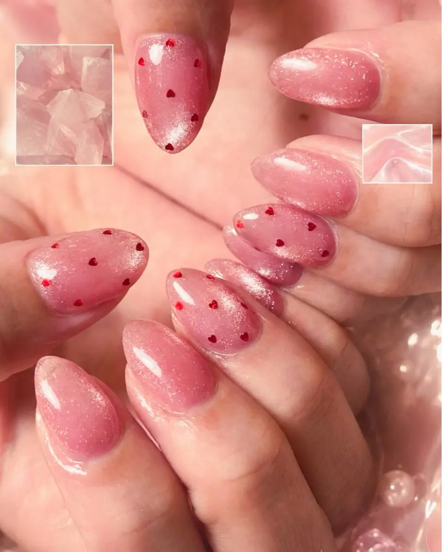 ネイル ジェルネイル ハート ピンク ハンドネイル ハンドケア AME NAIL STUDIO小山店のネイルデザイン