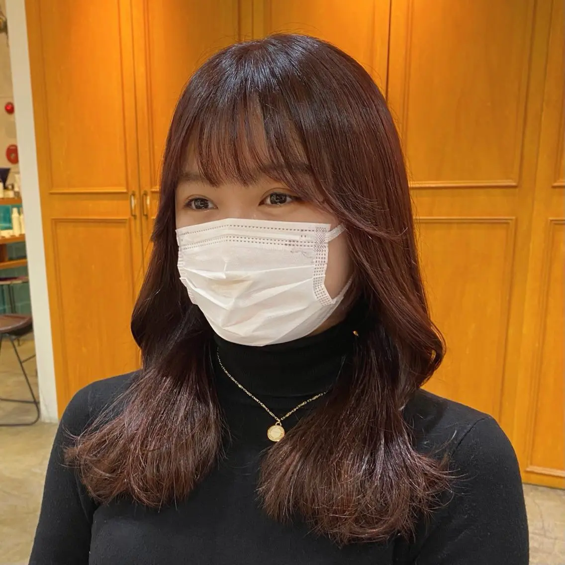 ミディアム カラー ピンクカラー くびれヘア カット ヘアカラー RIKA韓国ヘア/く びれヘア/上品カラーのヘアスタイル
