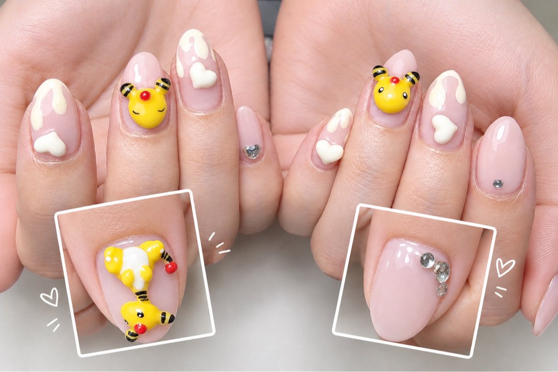 ネイル アートネイル ハート ピンク ぷっくりネイル ハンドネイル LYYM Salon Momoのネイルデザイン