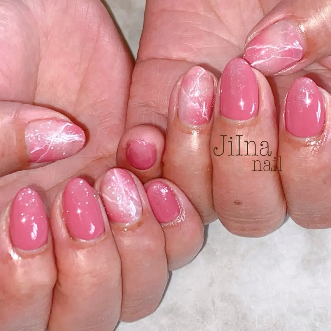 ネイル 大理石ネイル(マーブル) ピンク JiIna nailのネイルデザイン