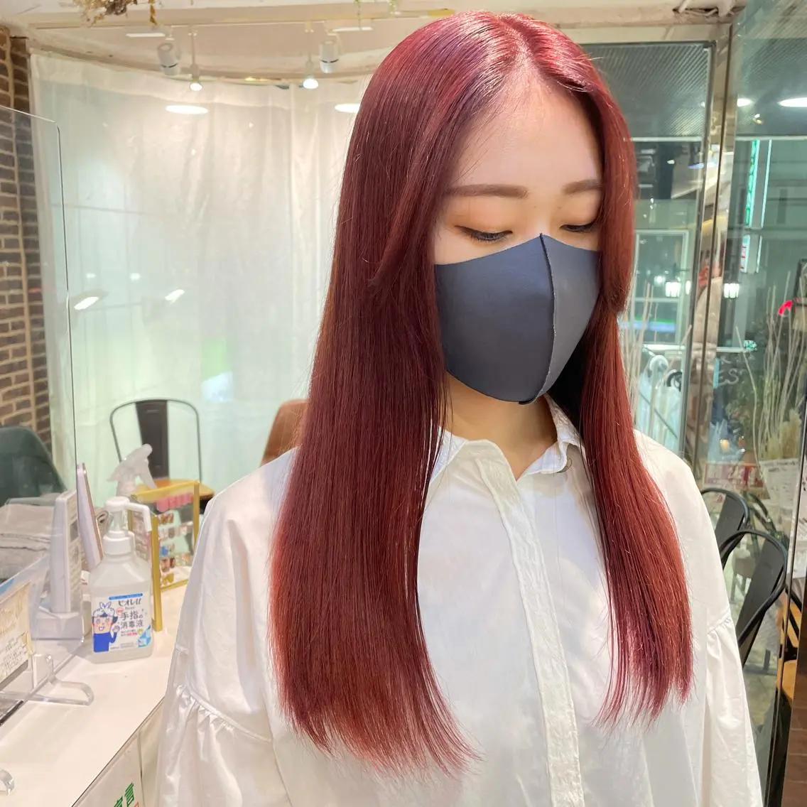 ロング カラー ピンクカラー ローズカラー aya/小顔レイヤー /柔らかカラーのヘアスタイル
