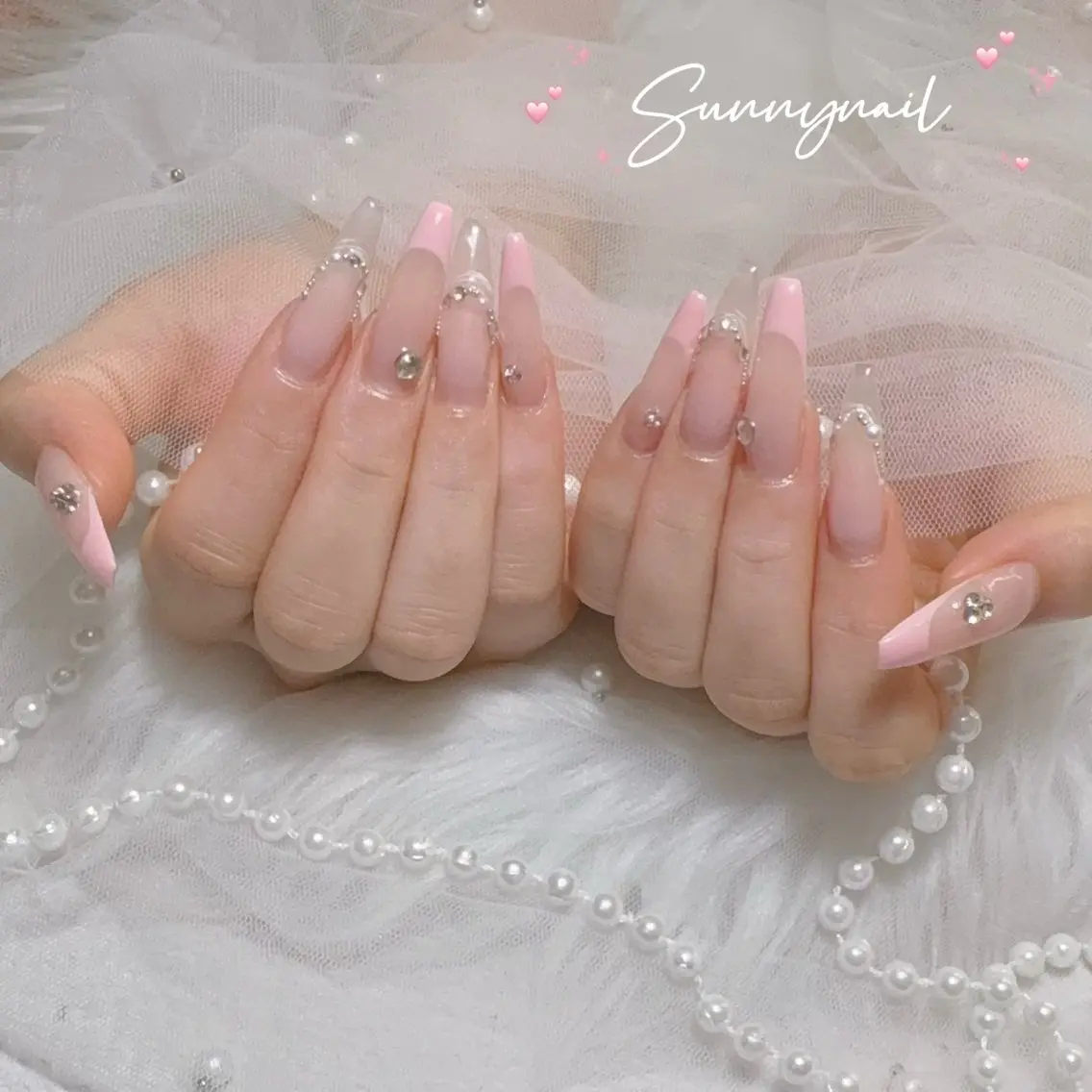 ネイル クリアネイル フレンチネイル ガーリー キラキラネイル 韓国ネイル ハンドネイル ハンドケア sunnynail 小桃のネイルデザイン