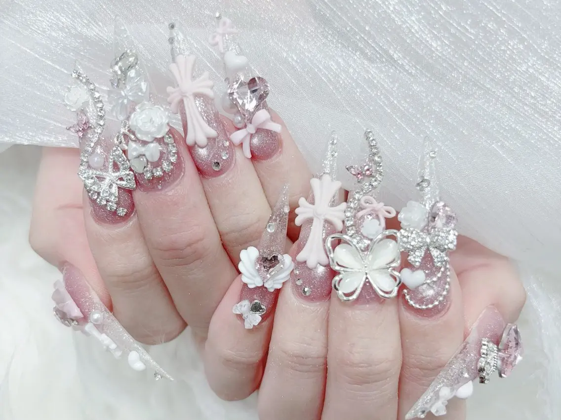 ネイル 成人式 マグネットネイル 大理石ネイル(マーブル) リボン 夏ネイル ハンドネイル MoMoA Nail ネイル長さ出し専門店のネイルデザイン