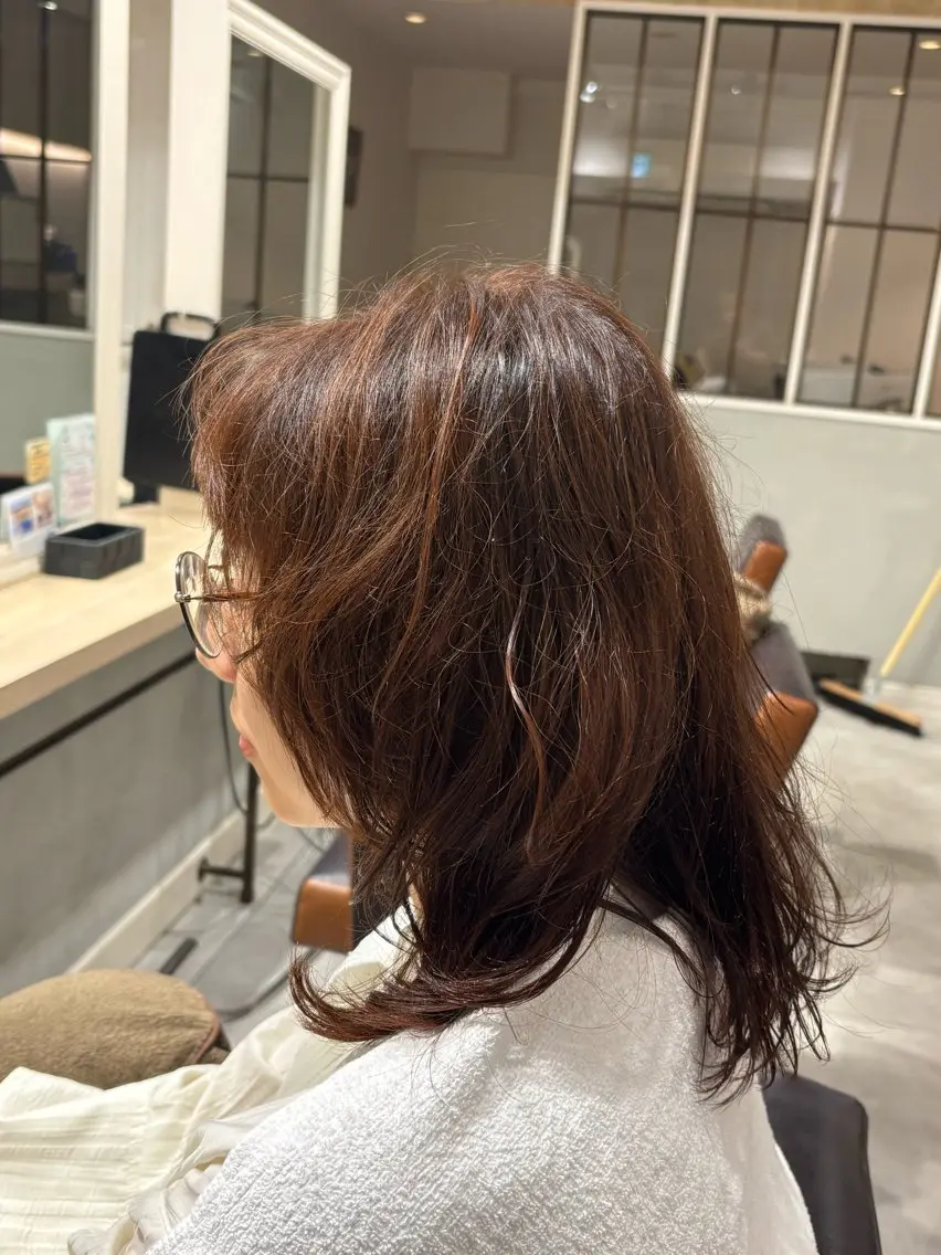 ミディアム カラー オレンジ ヘアカラー 日野 鈴のヘアスタイル