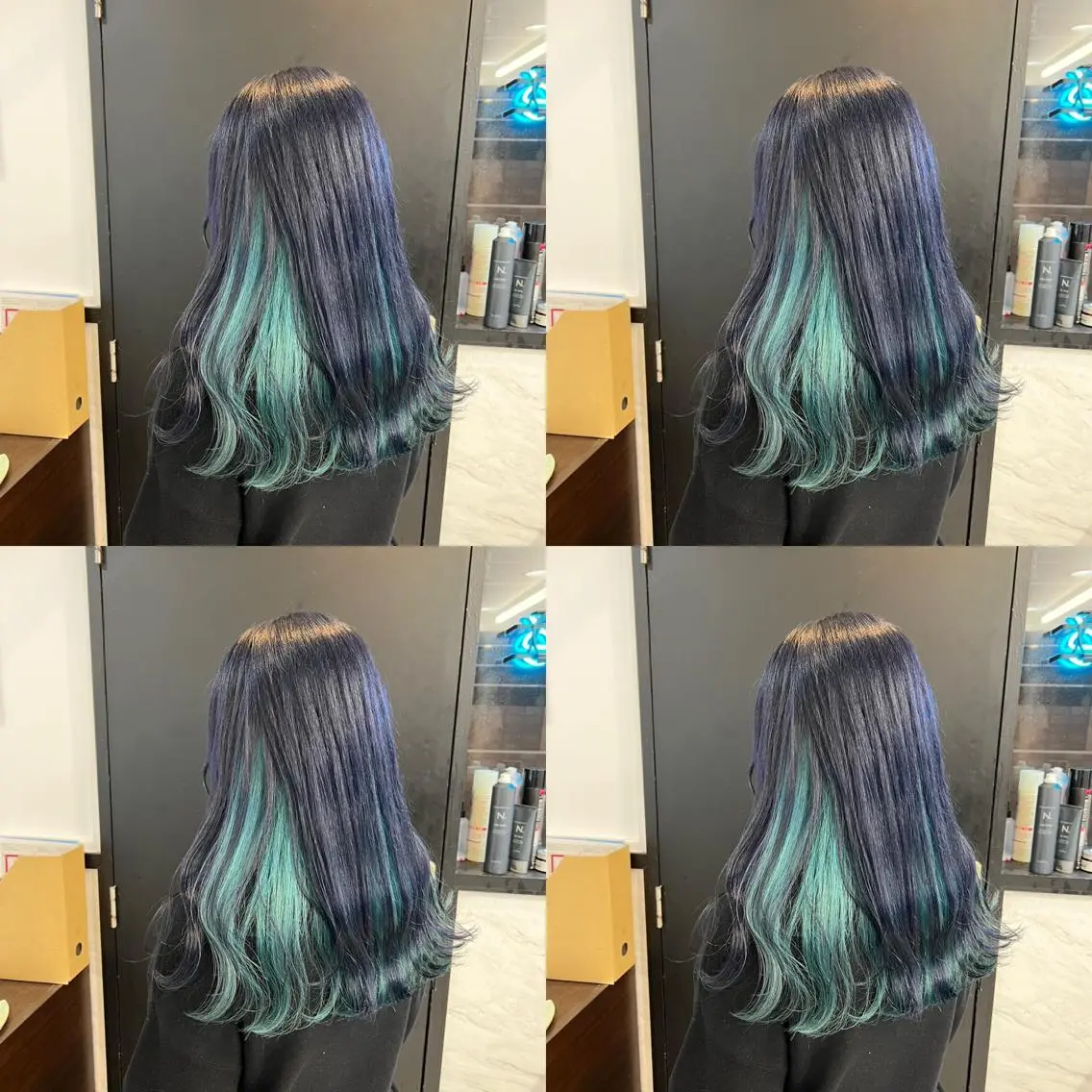 セミロング カラー 黒髪 ブルーカラー ブルーブラック エメラルドグリーン カット ヘアカラー トリートメント ✨レイヤー/髪質改善 /縮毛矯正✨ナカムラのヘアスタイル