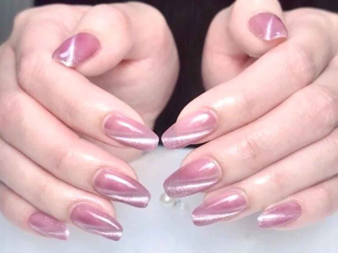 ネイル ブルー チークネイル フレンチネイル ハート マグネットネイル ハンドネイル Mnail _KKのネイルデザイン