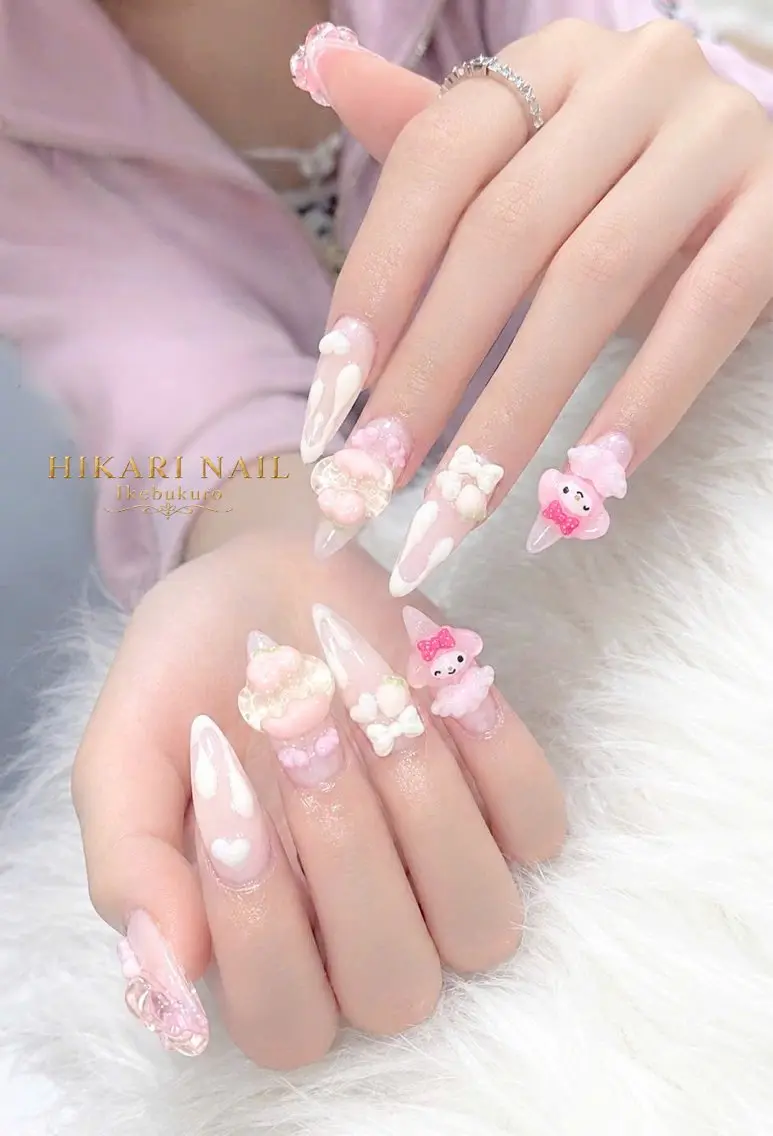 ネイル チークネイル 長さ出し フレンチネイル ガーリー ハロウィン ハンドネイル HikariNail Ikebukuroのネイルデザイン