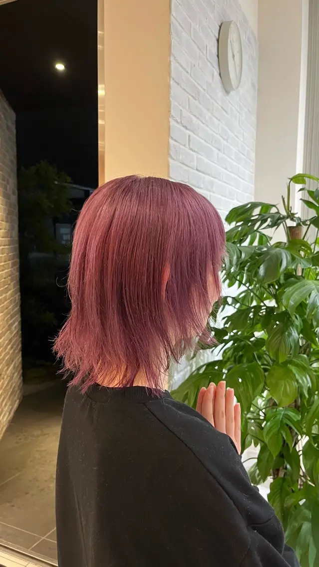ミディアム カラー ブリーチ ラベンダーカラー ピンクカラー パープルカラー パーマ/パーマモデル /長久手/フウカのヘアスタイル