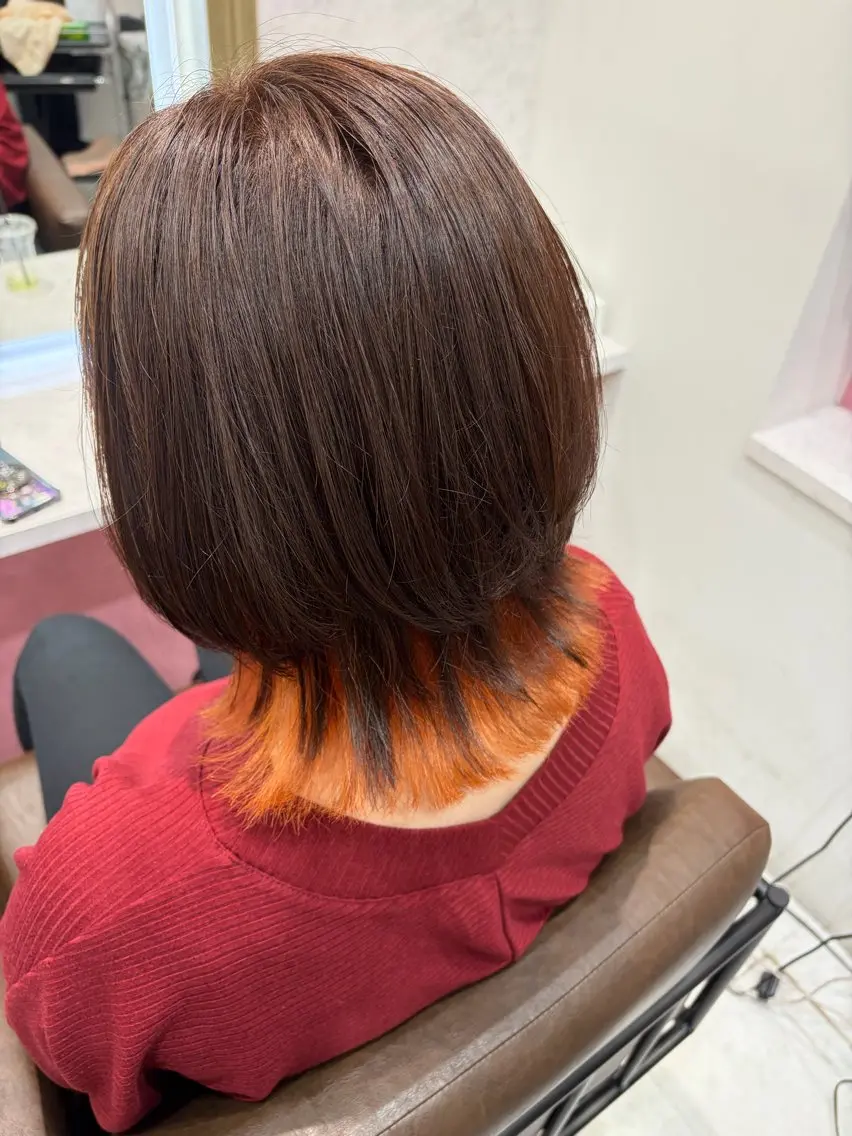 カラー インナーカラー オレンジ 平田 翔梧のヘアスタイル