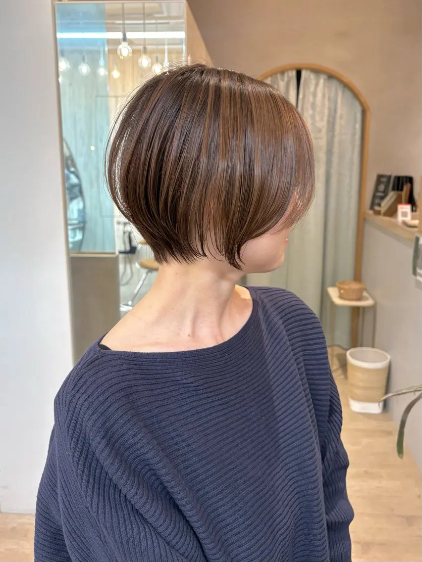 ショート カット ヘアカラー トリートメント オリーブベージュ/ボ ブ縮毛矯正たまき🧡のヘアスタイル