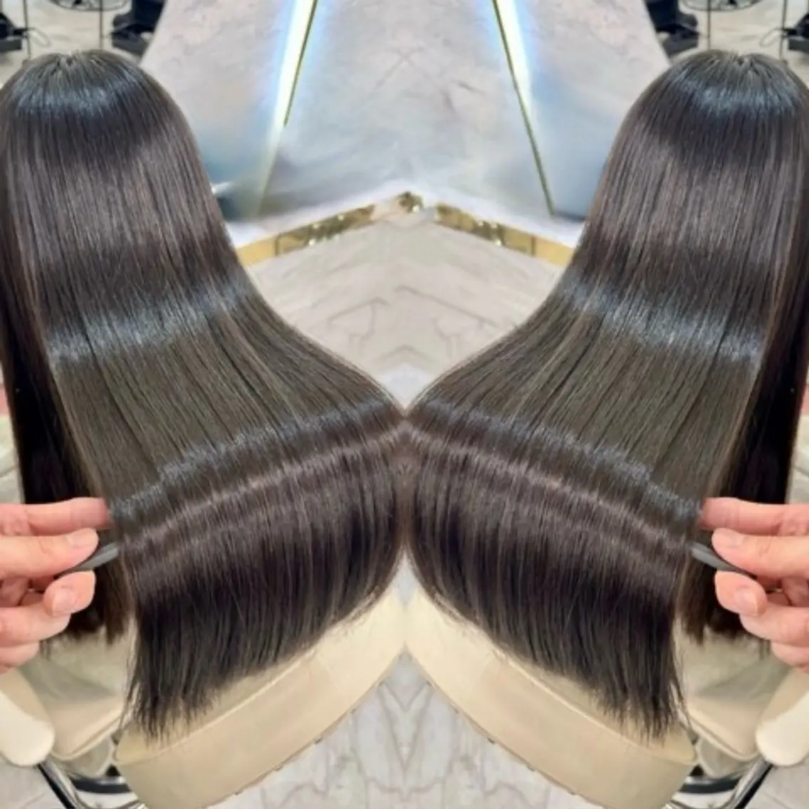 ロング ボブ 顔周りカット 髪質改善 韓国風ヘア レイヤーカット 縮毛矯正 CHAINON CENTREのヘアスタイル