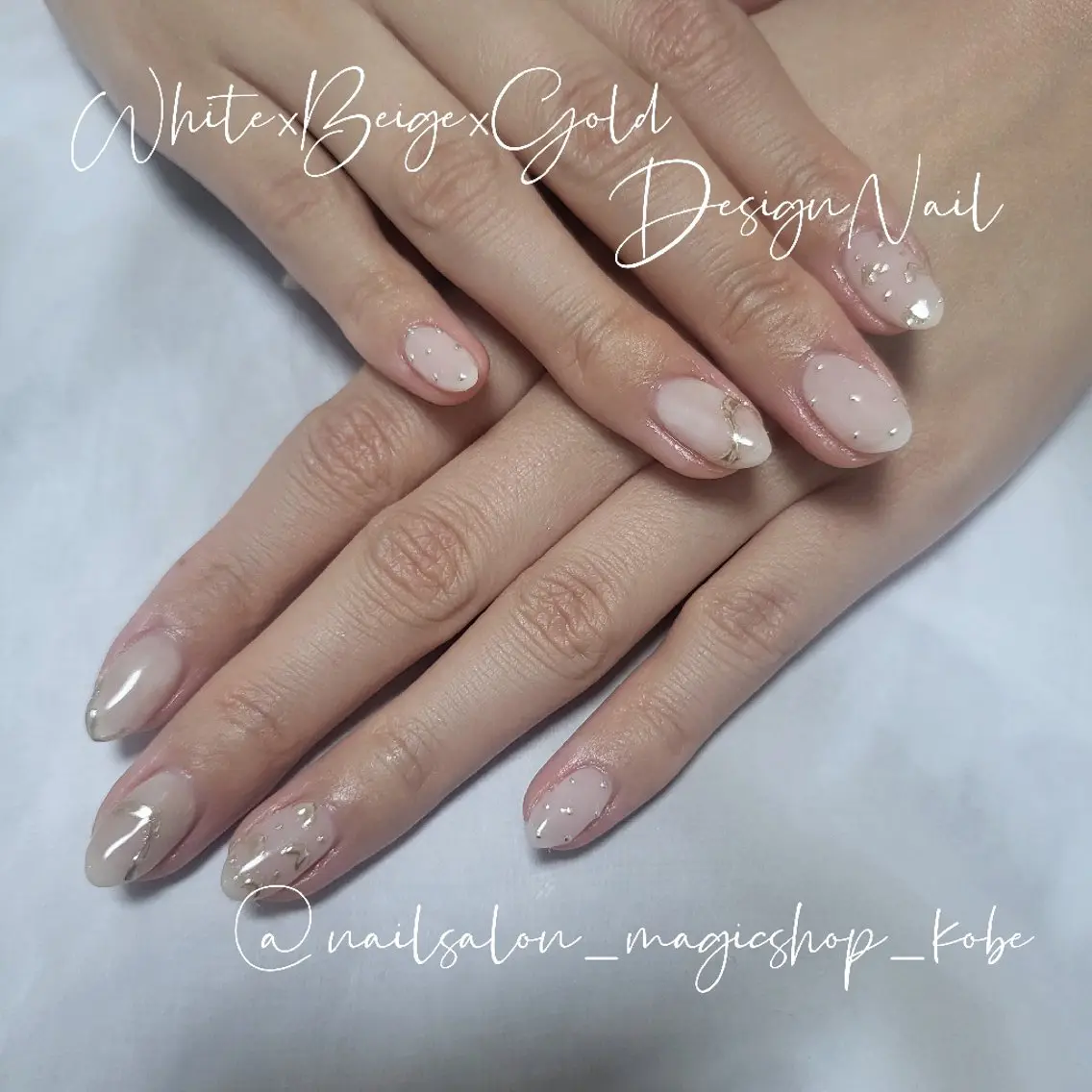 ネイル アートネイル ドット ジェルネイル ゴールド ハート ハンドネイル Nailsalon MagicShopのネイルデザイン